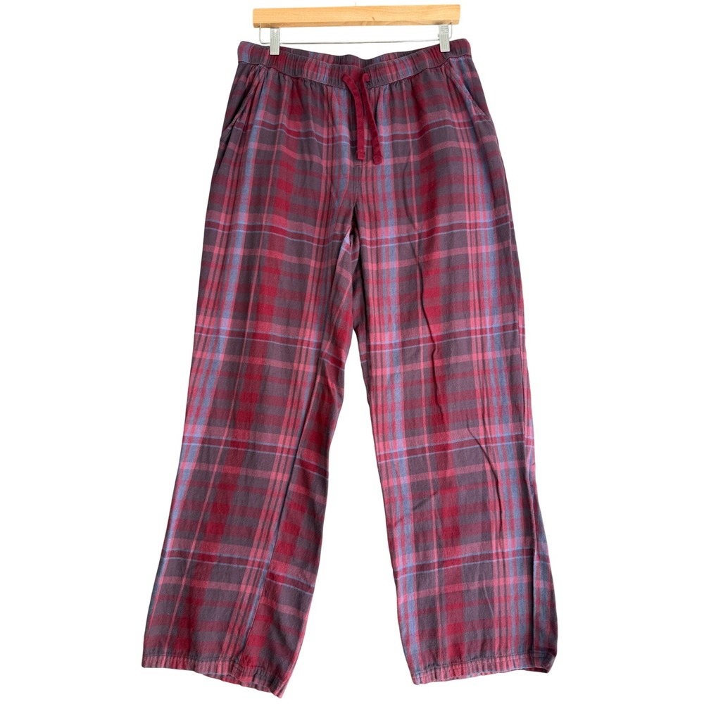 Pact Organic Cotton Plaid Pajama Pants Mens M Burgundy Blue Flannel Loungewear
